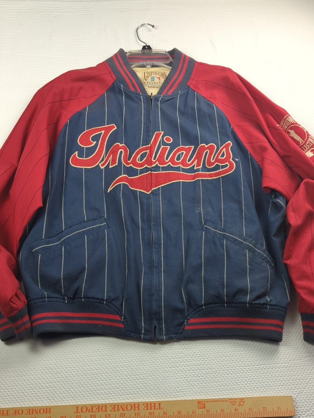 Men's Red & Navy Pinstripe Bomber Jacket